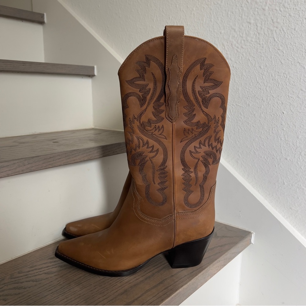 NWOB Jeffrey Campbell Anthropologie Dagget Western Cowboy Boots in Brown - Picture 5 of 7